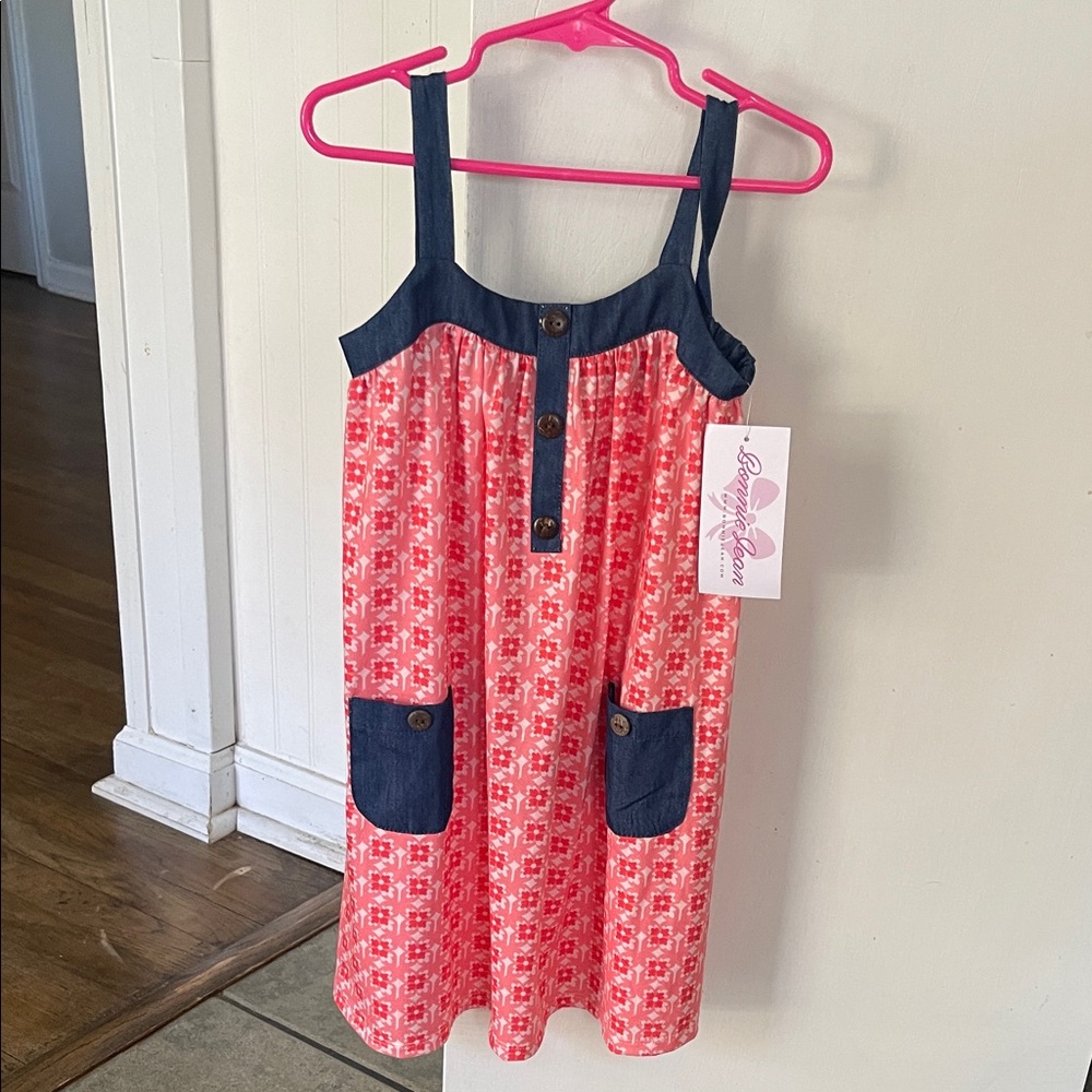 Bonnie Jean Pink and Blue Casual Kids Dress size 5 girls floral